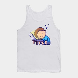Cute Boy Sleeping On Laptop Cartoon Tank Top